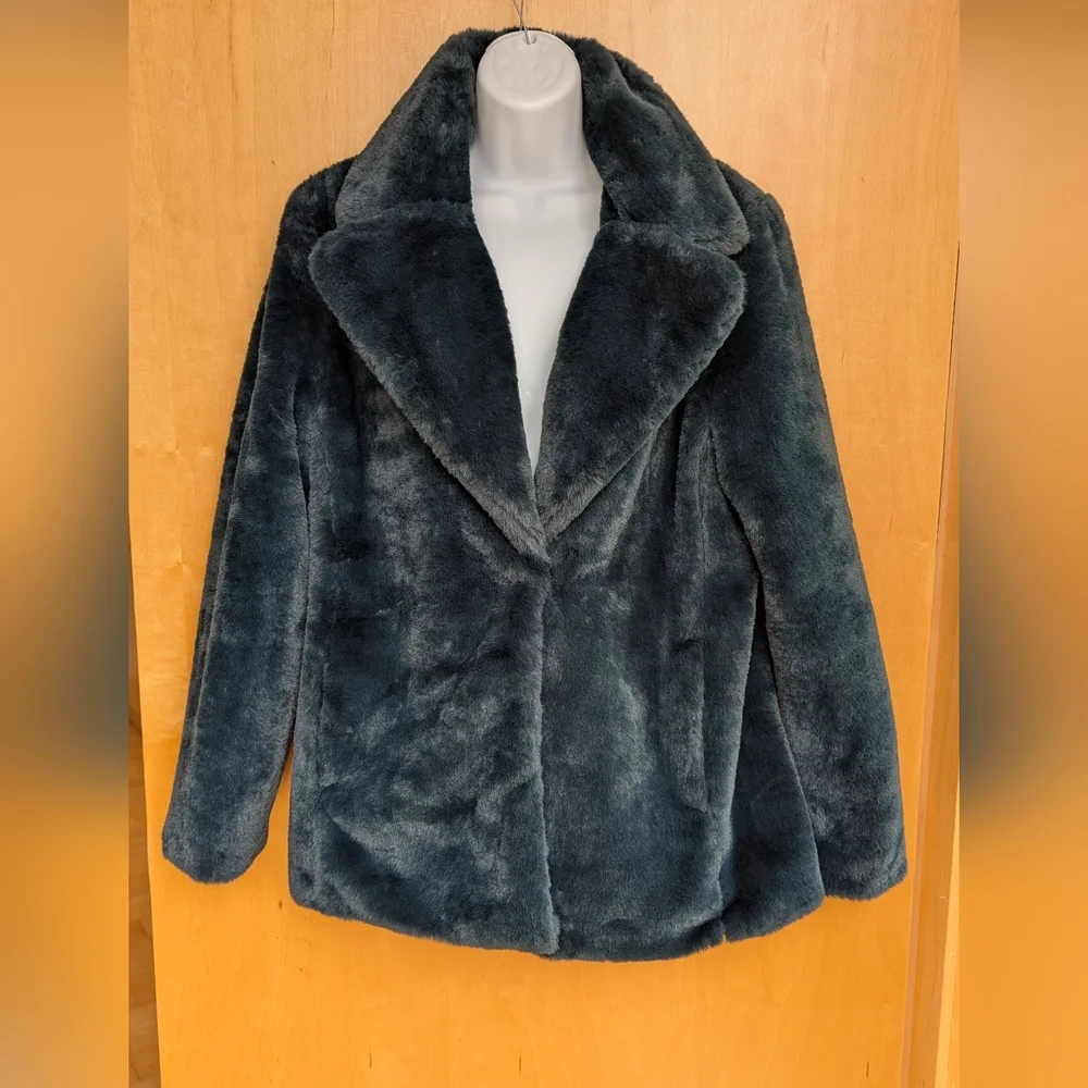 LOFT Plush Faux Fur Jacket in Teal. Small. NWT. - Picture 1 of 5